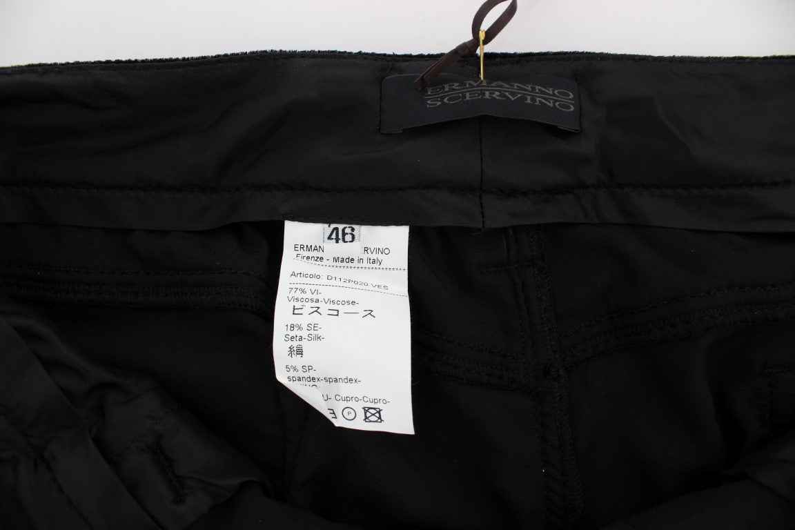 Ermanno Scervino Schwarze Hose aus Viskose-Mix-Samt in schmaler Passform