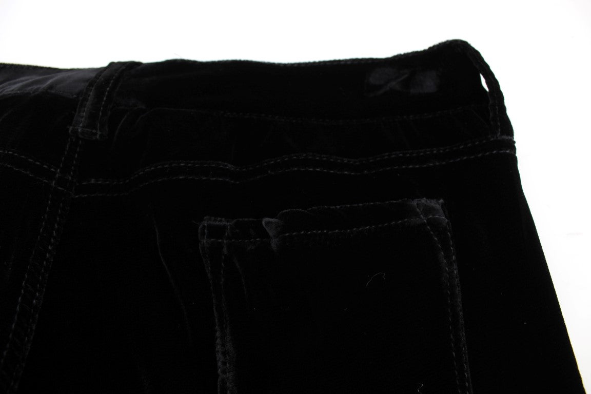 Ermanno Scervino Schwarze Hose aus Viskose-Mix-Samt in schmaler Passform