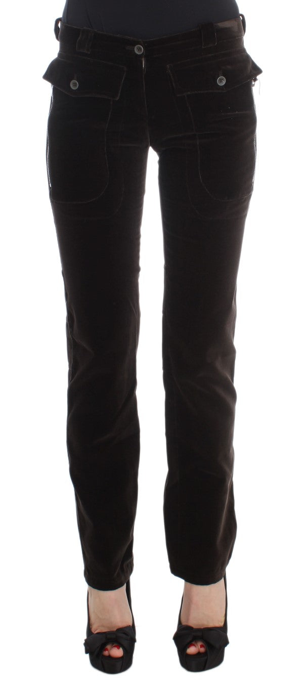 Ermanno Scervino Braune Hose aus Baumwollsamt mit Reißverschlüssen und schmaler Passform