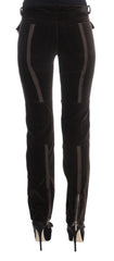 Ermanno Scervino Braune Hose aus Baumwollsamt mit Reißverschlüssen und schmaler Passform