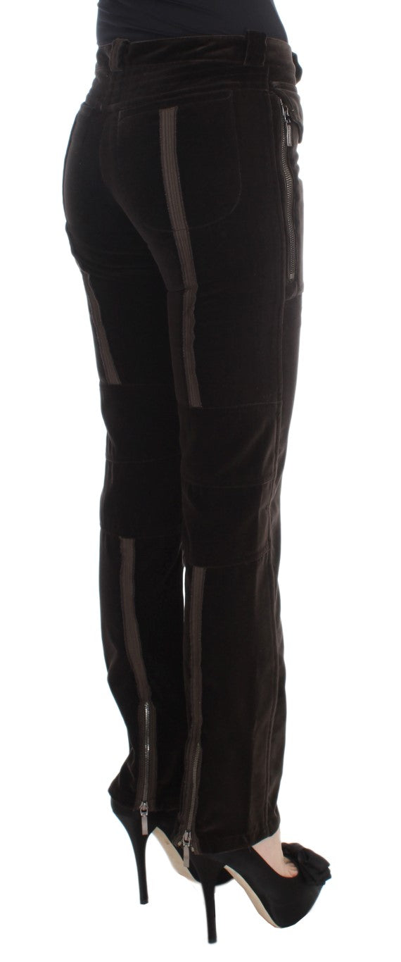 Ermanno Scervino Braune Hose aus Baumwollsamt mit Reißverschlüssen und schmaler Passform