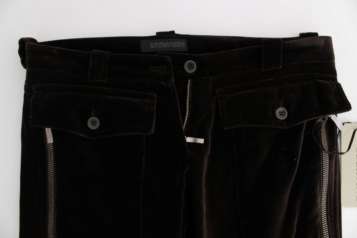 Ermanno Scervino Braune Hose aus Baumwollsamt mit Reißverschlüssen und schmaler Passform