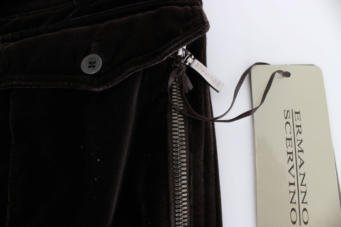 Ermanno Scervino Braune Hose aus Baumwollsamt mit Reißverschlüssen und schmaler Passform