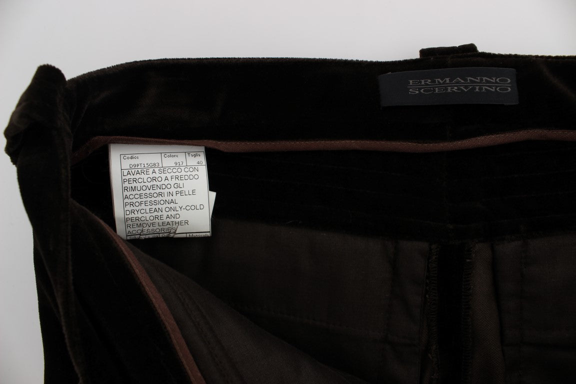Ermanno Scervino Braune Hose aus Baumwollsamt mit Reißverschlüssen und schmaler Passform
