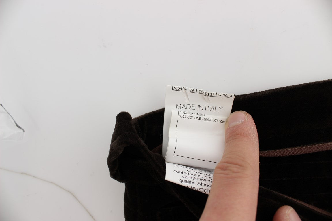 Ermanno Scervino Braune Hose aus Baumwollsamt mit Reißverschlüssen und schmaler Passform