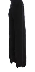 Ermanno Scervino Black Striped Cotton Blend Wide Legs Pants