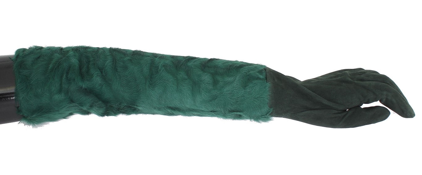 Dolce & Gabbana Grüne Leder-Xiangao-Fell-Ellenbeugen-Handschuhe