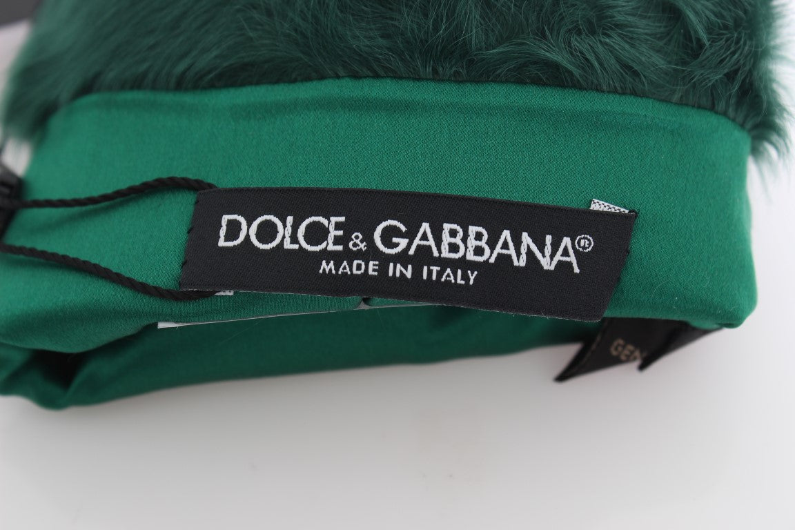 Dolce & Gabbana Grüne Leder-Xiangao-Fell-Ellenbeugen-Handschuhe