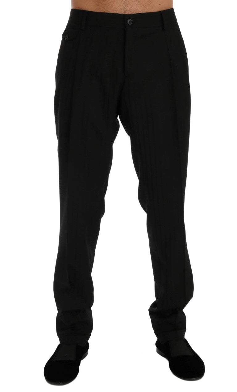 Dolce & Gabbana Schwarze gestreifte Hose aus Wollstretch