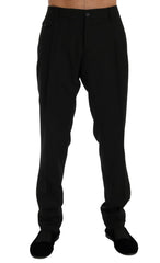 Dolce & Gabbana Schwarze gestreifte Hose aus Wollstretch