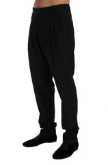 Dolce & Gabbana Schwarze gestreifte Hose aus Wollstretch