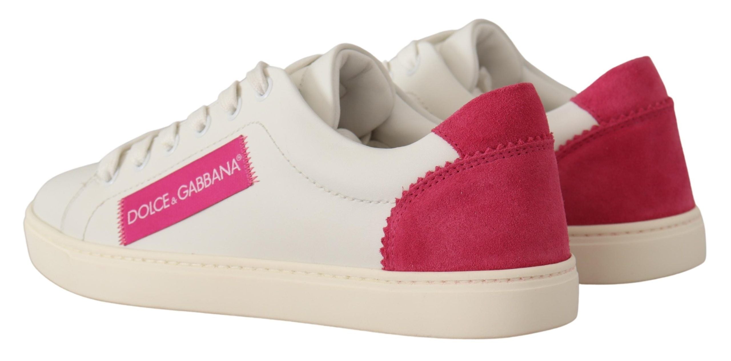 Dolce & Gabbana Weiße pinke Leder-Low-Top-Sneaker Damenschuhe