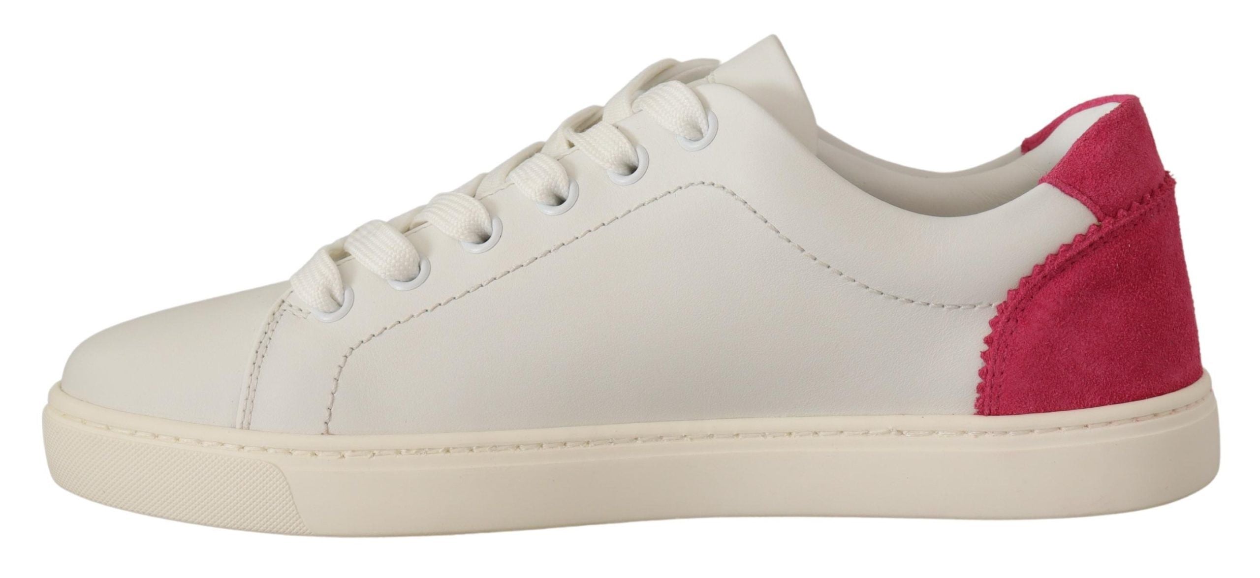 Dolce & Gabbana Weiße pinke Leder-Low-Top-Sneaker Damenschuhe