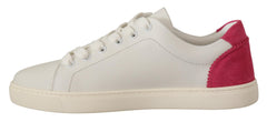 Dolce & Gabbana Weiße pinke Leder-Low-Top-Sneaker Damenschuhe