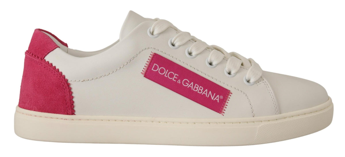 Dolce & Gabbana Weiße pinke Leder-Low-Top-Sneaker Damenschuhe