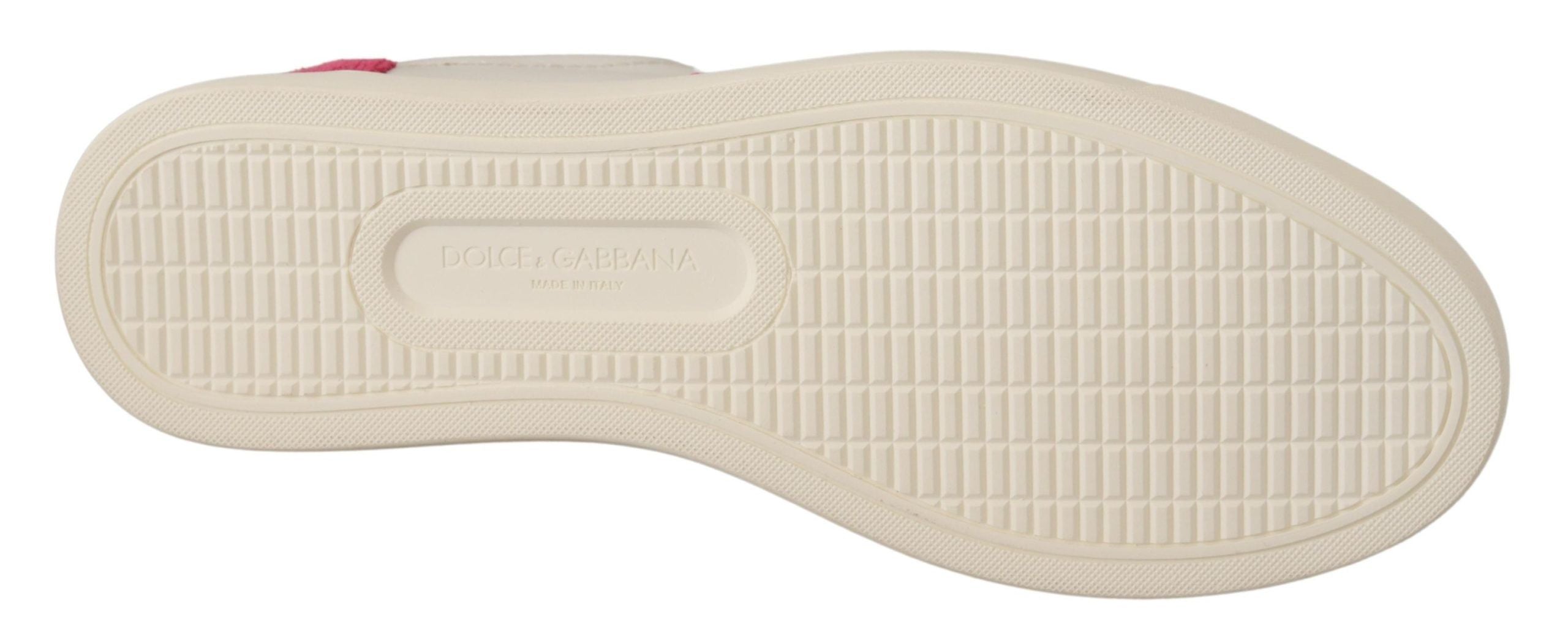 Dolce & Gabbana Weiße pinke Leder-Low-Top-Sneaker Damenschuhe