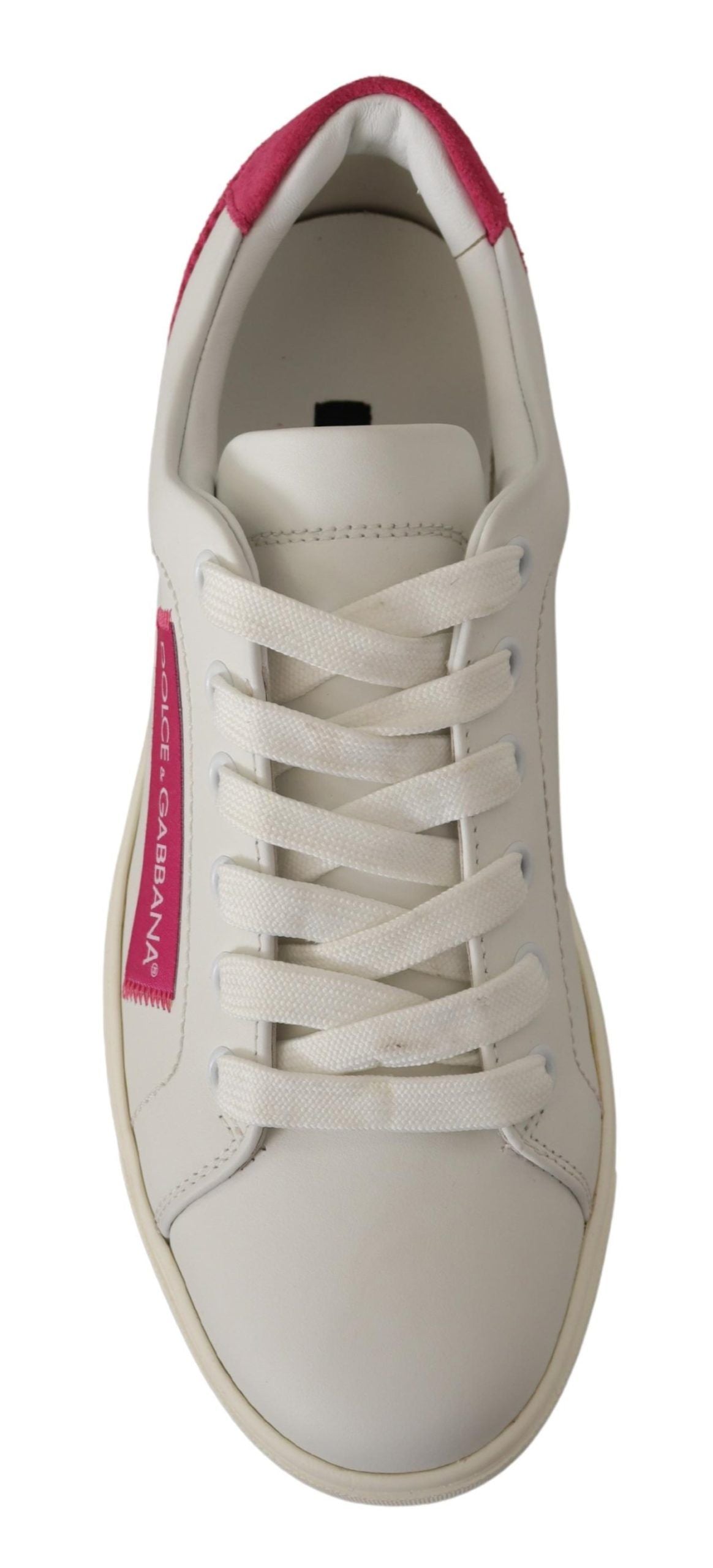 Dolce & Gabbana Weiße pinke Leder-Low-Top-Sneaker Damenschuhe