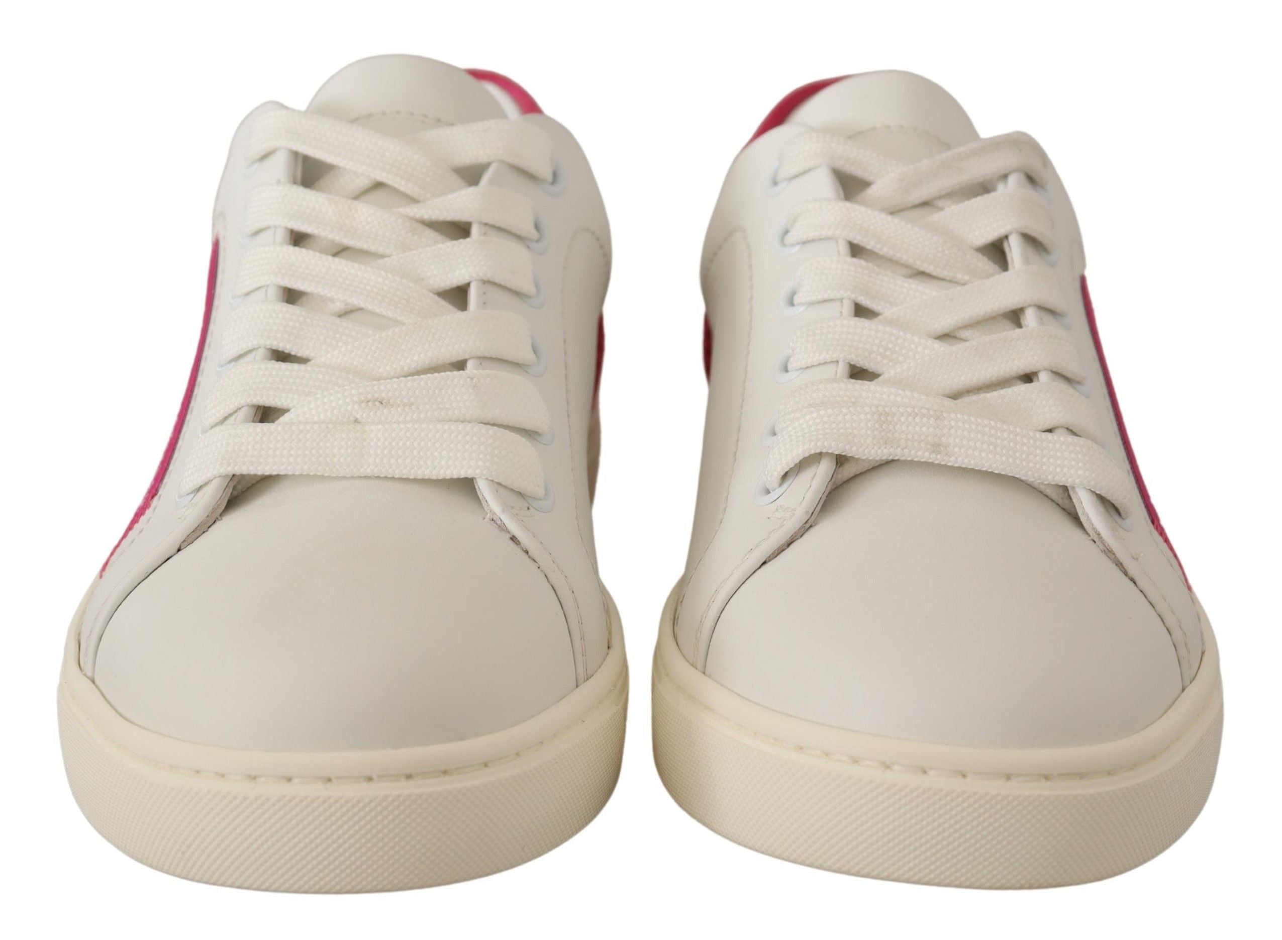 Dolce & Gabbana Weiße pinke Leder-Low-Top-Sneaker Damenschuhe