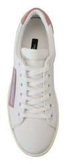 Dolce & Gabbana Weiße Rosa Leder Sneaker Low Top Schuhe