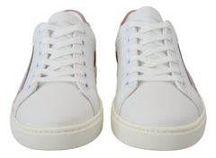 Dolce & Gabbana Weiße Rosa Leder Sneaker Low Top Schuhe