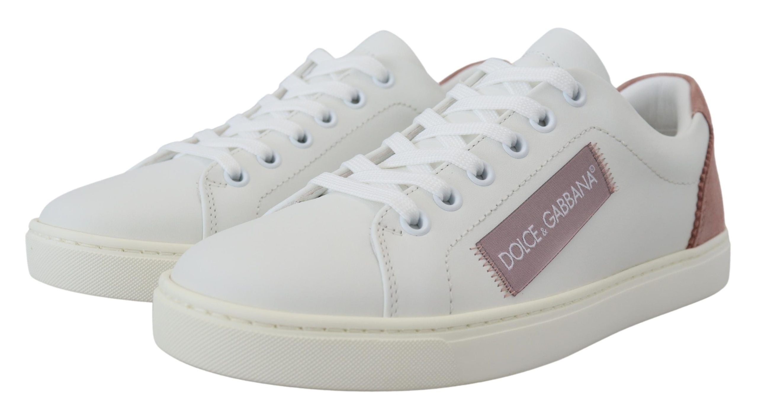 Dolce & Gabbana Weiße Rosa Leder Sneaker Low Top Schuhe