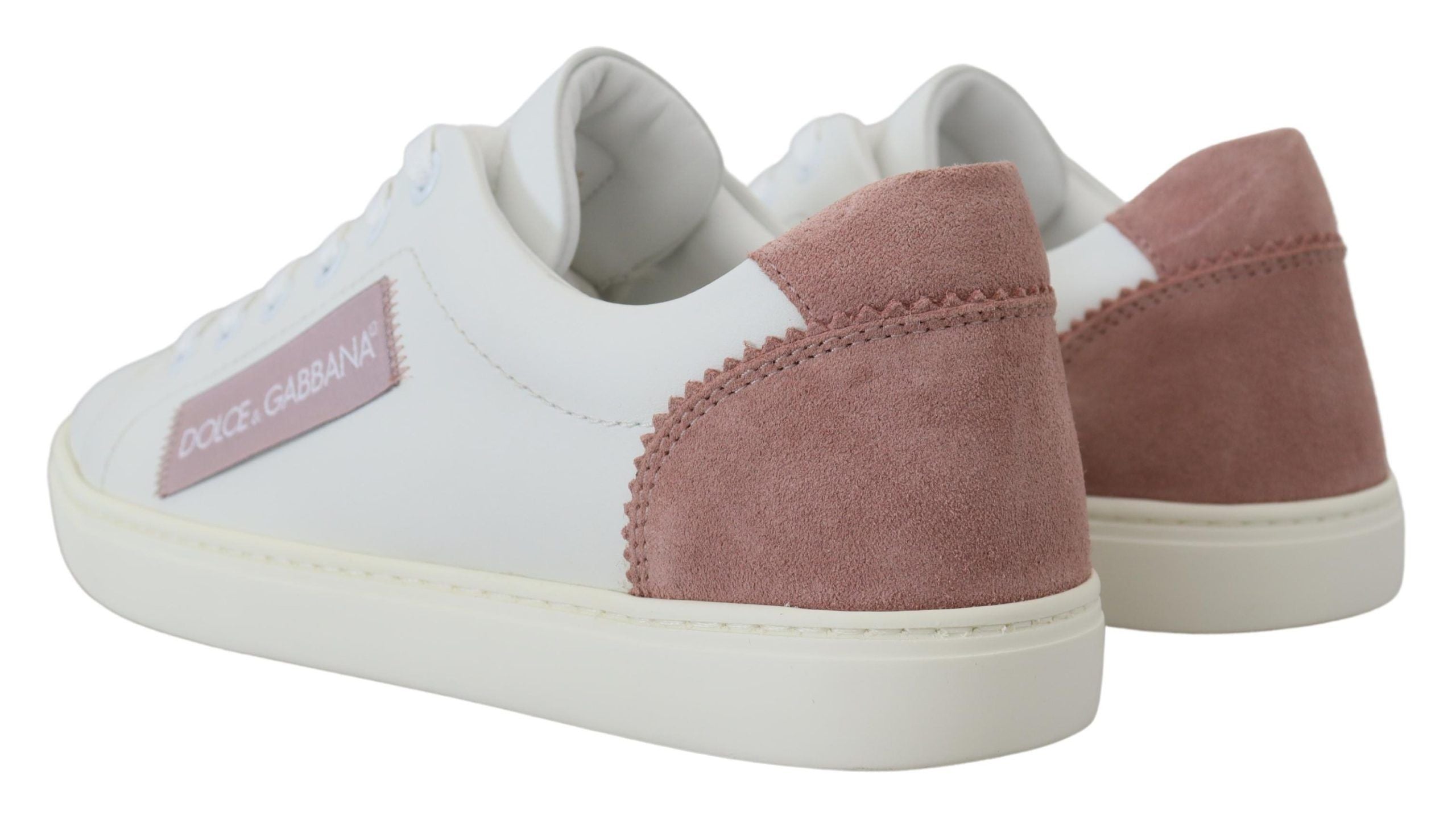 Dolce & Gabbana Weiße Rosa Leder Sneaker Low Top Schuhe