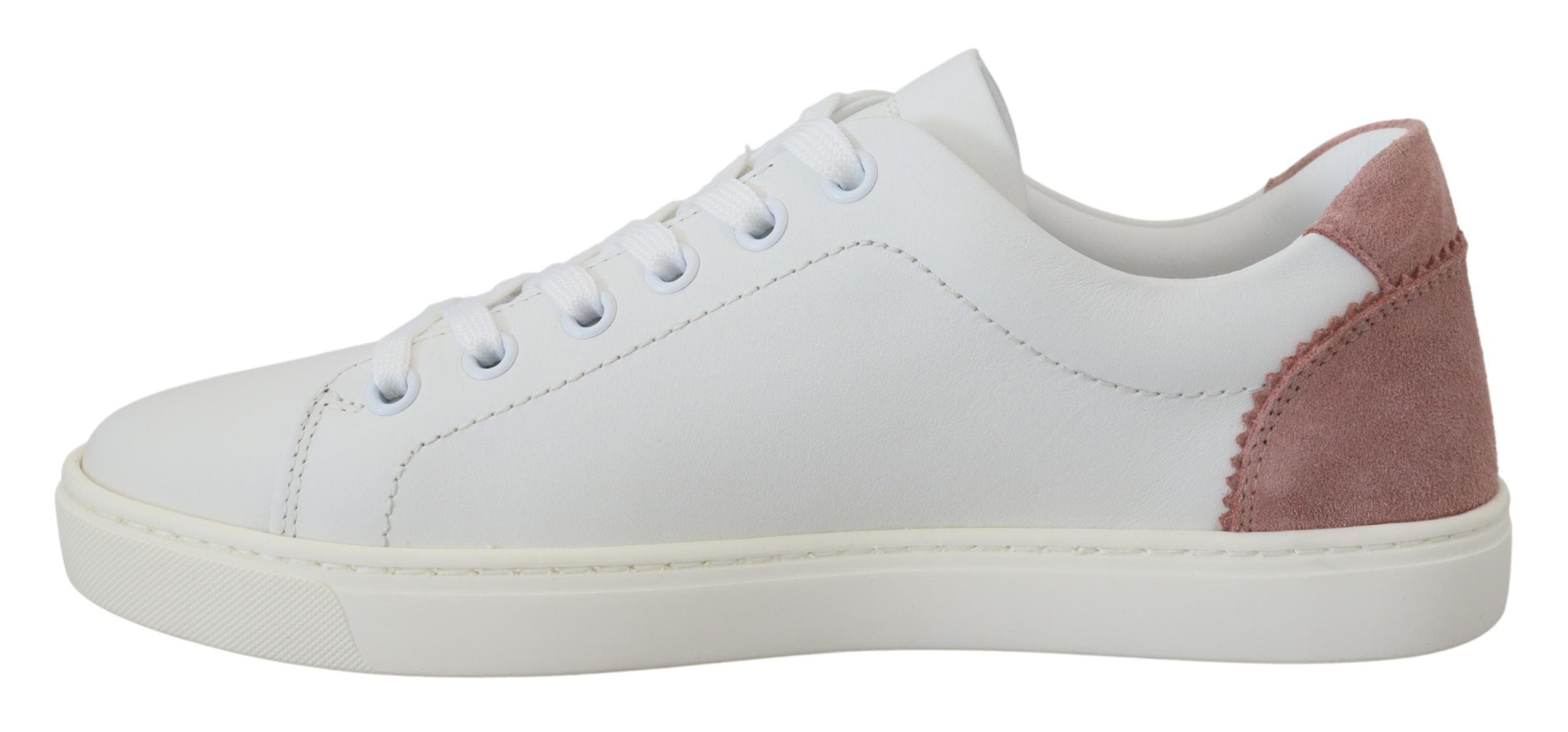 Dolce & Gabbana Weiße Rosa Leder Sneaker Low Top Schuhe