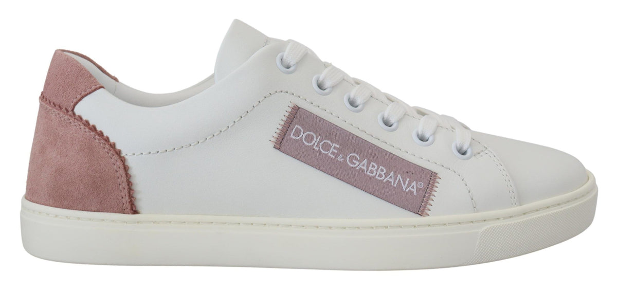 Dolce & Gabbana Weiße Rosa Leder Sneaker Low Top Schuhe