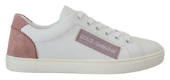Dolce & Gabbana Weiße Rosa Leder Sneaker Low Top Schuhe