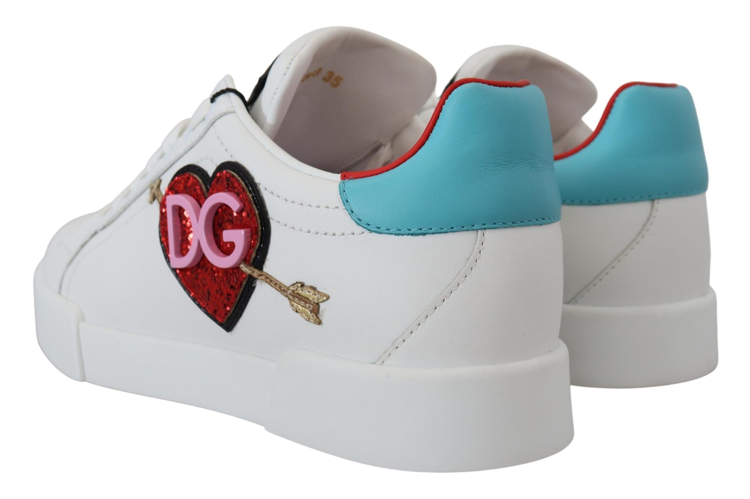 Dolce & Gabbana Weiße Leder-Sneaker Portofino Logo Herz Schuhe