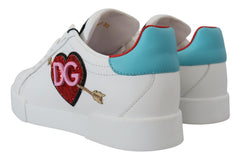 Dolce & Gabbana Weiße Leder-Sneaker Portofino Logo Herz Schuhe