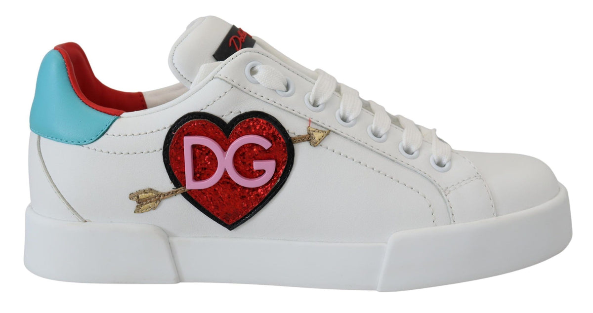 Dolce & Gabbana Weiße Leder-Sneaker Portofino Logo Herz Schuhe