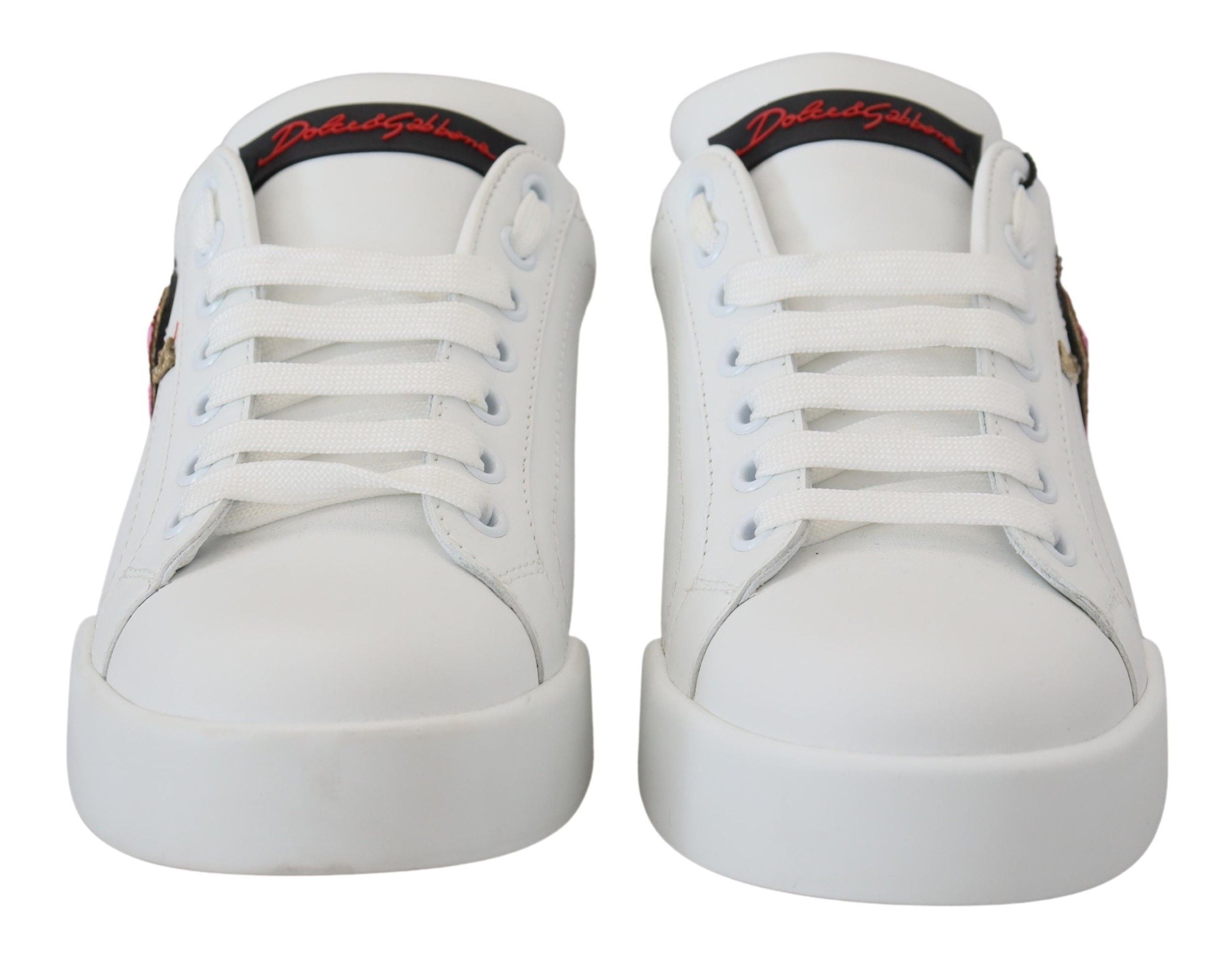 Dolce & Gabbana Weiße Leder-Sneaker Portofino Logo Herz Schuhe