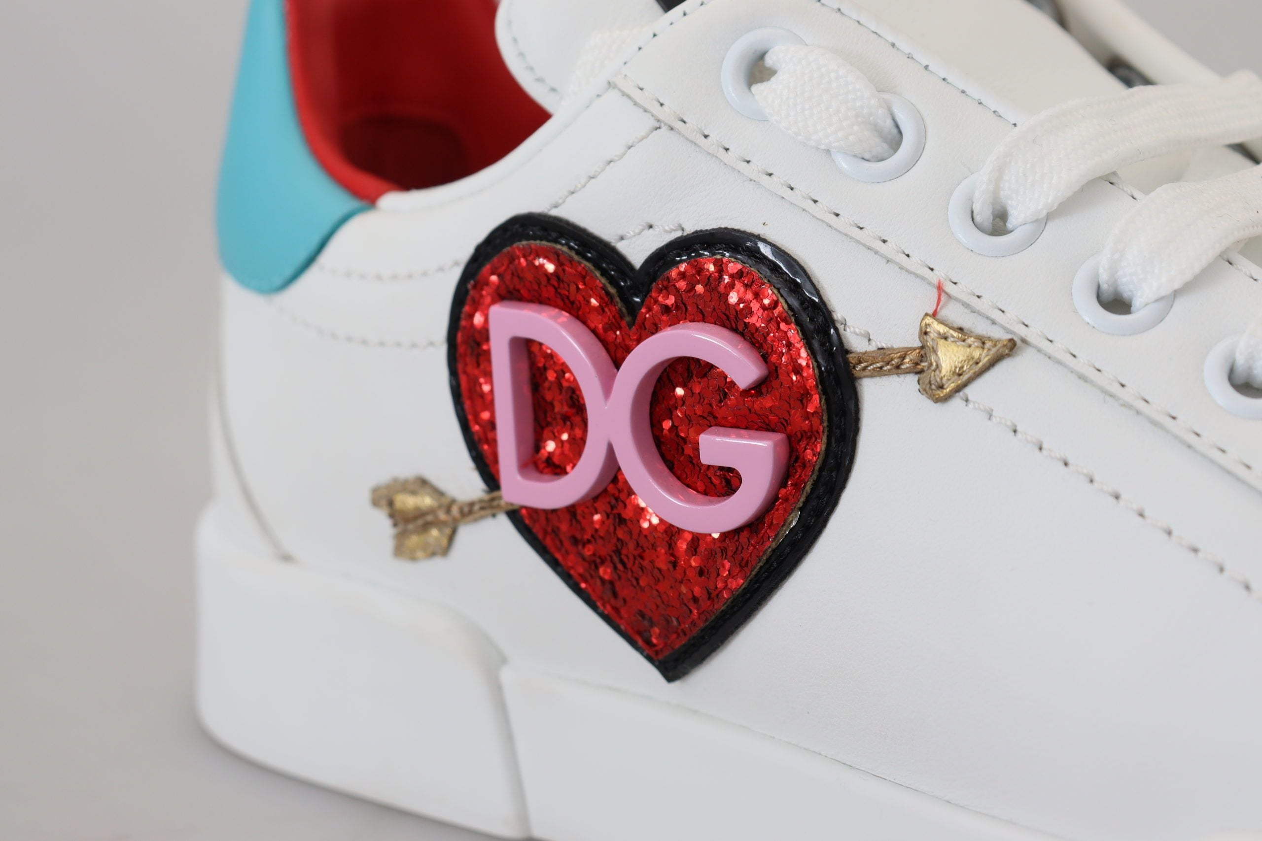 Dolce & Gabbana Weiße Leder-Sneaker Portofino Logo Herz Schuhe