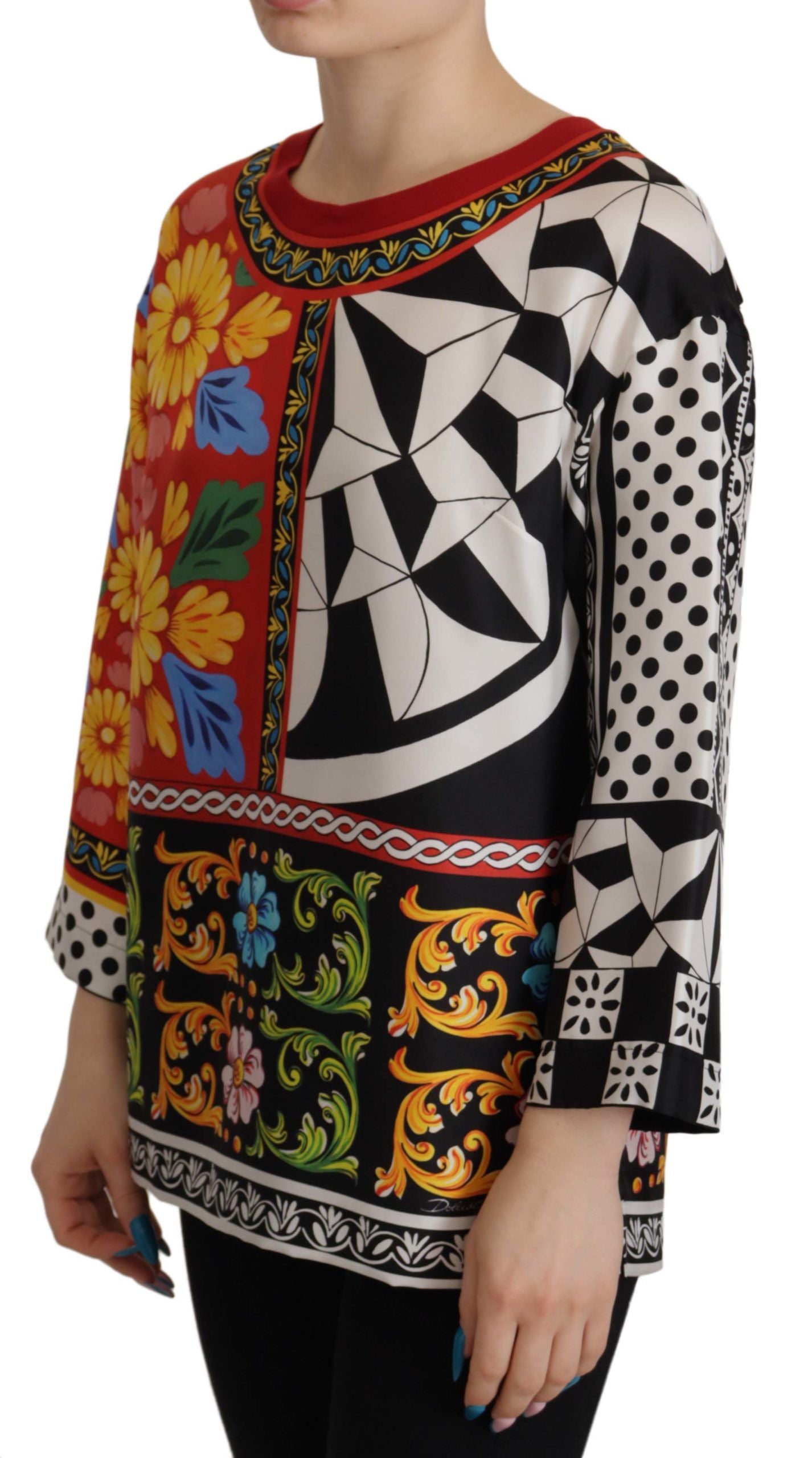 Dolce & Gabbana Buntes bedrucktes barockes locker sitzendes Langarmshirt