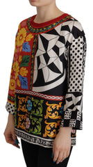 Dolce & Gabbana Buntes bedrucktes barockes locker sitzendes Langarmshirt