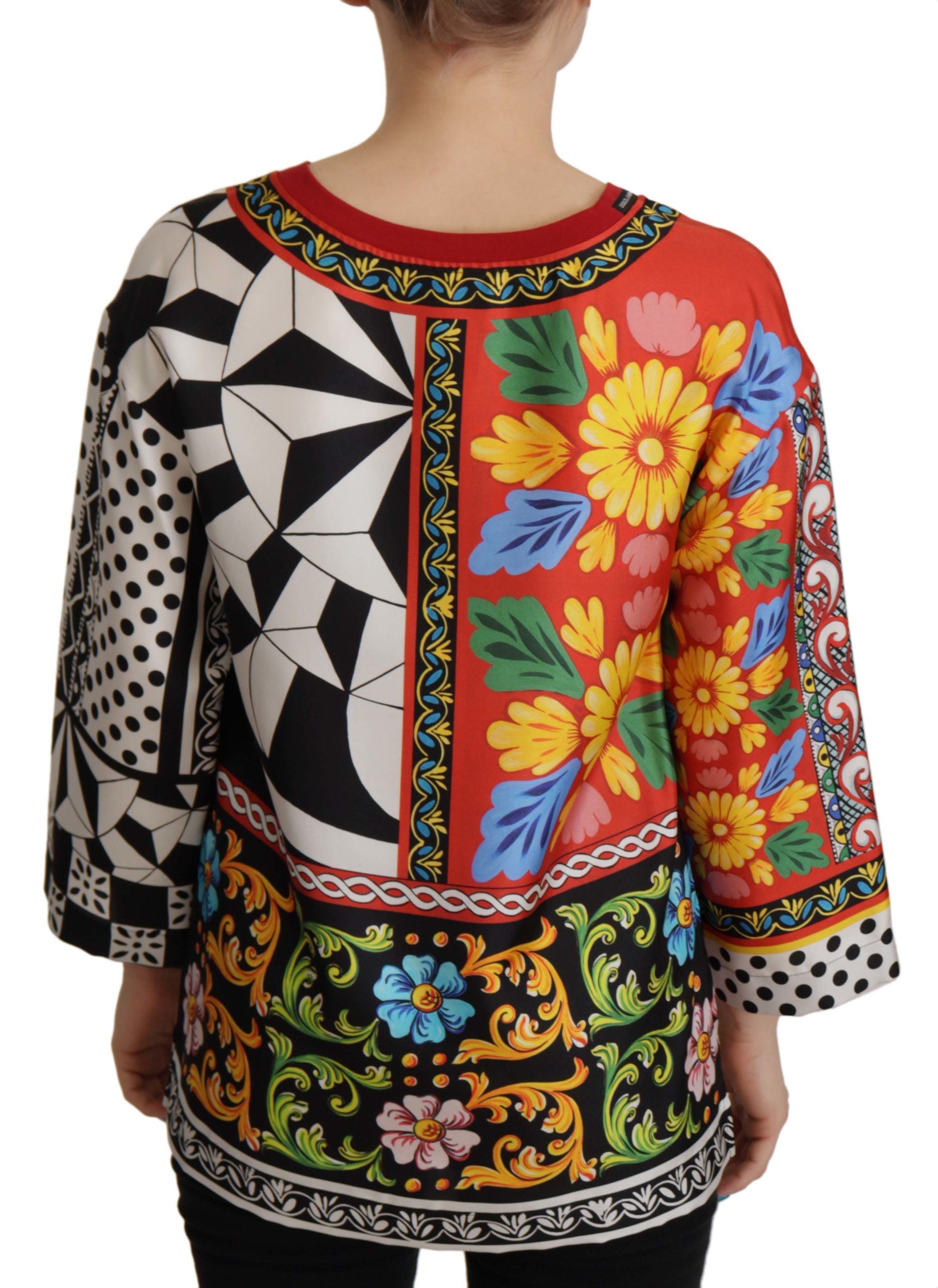 Dolce & Gabbana Buntes bedrucktes barockes locker sitzendes Langarmshirt