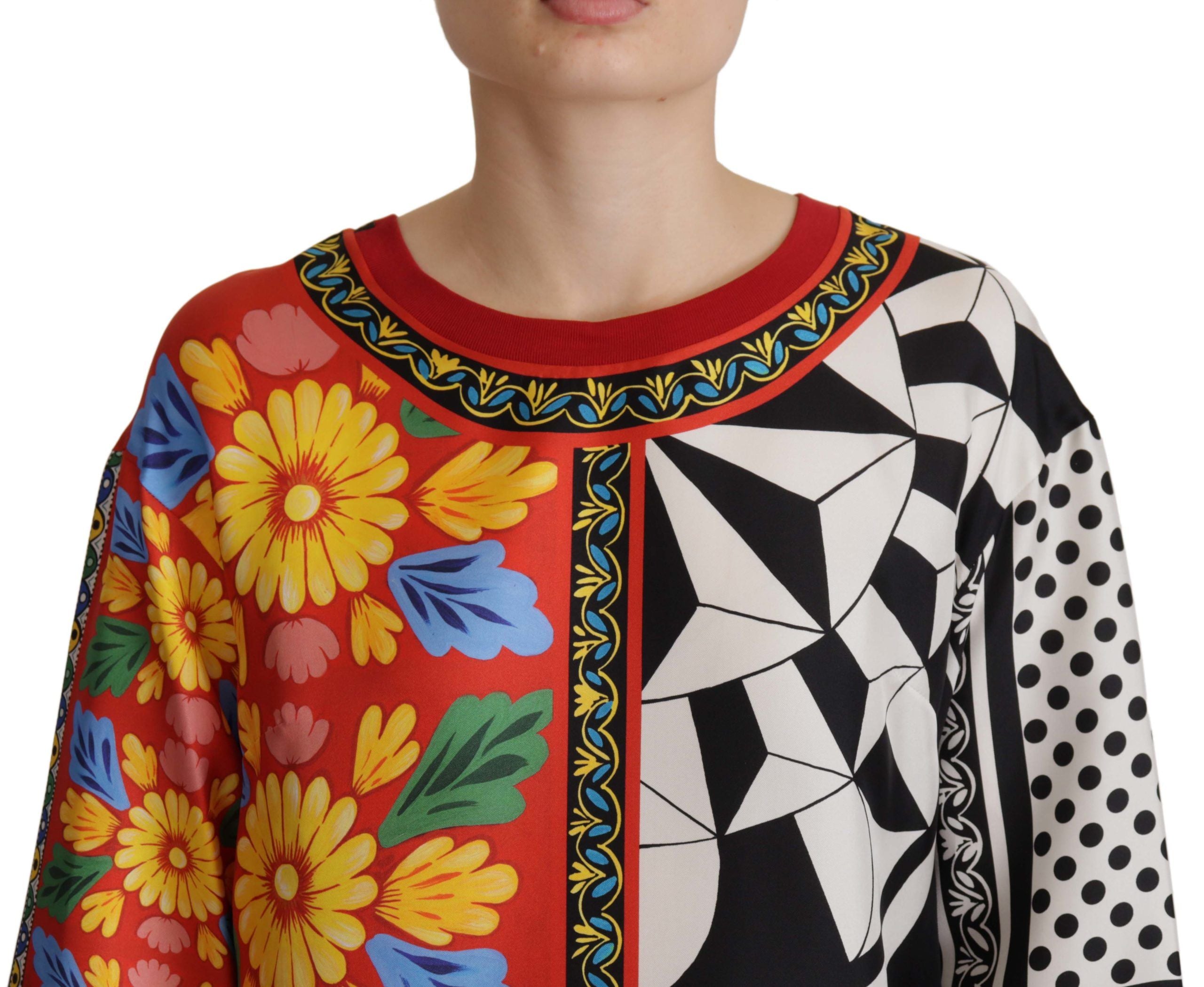 Dolce & Gabbana Buntes bedrucktes barockes locker sitzendes Langarmshirt