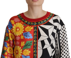 Dolce & Gabbana Buntes bedrucktes barockes locker sitzendes Langarmshirt