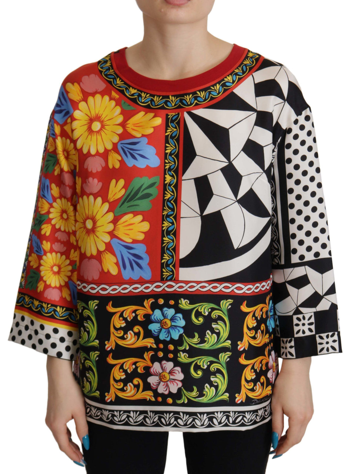 Dolce & Gabbana Buntes bedrucktes barockes locker sitzendes Langarmshirt