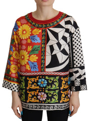 Dolce & Gabbana Buntes bedrucktes barockes locker sitzendes Langarmshirt