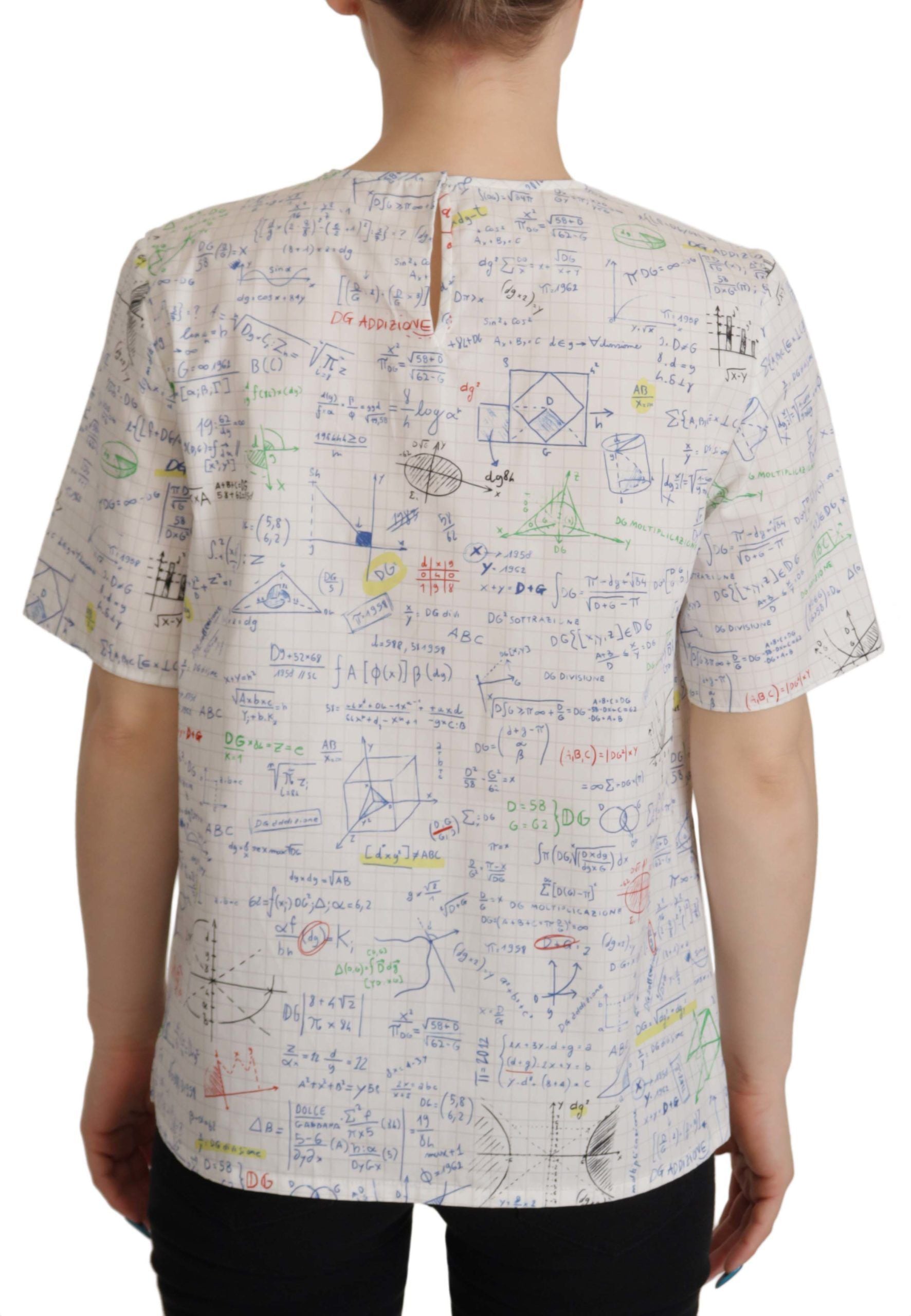Dolce & Gabbana Weißes Baumwoll-Top mit Algebra-Print und kurzen Ärmeln