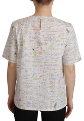 Dolce & Gabbana Weißes Baumwoll-Top mit Algebra-Print und kurzen Ärmeln