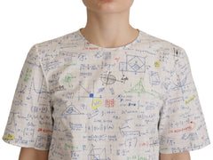 Dolce & Gabbana Weißes Baumwoll-Top mit Algebra-Print und kurzen Ärmeln