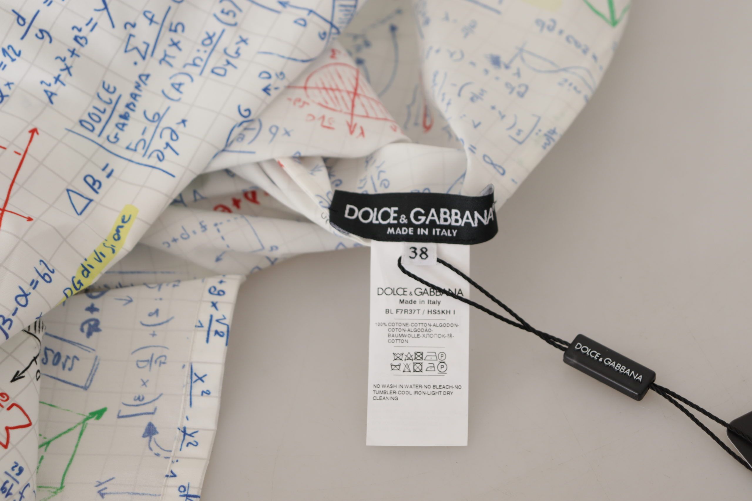 Dolce & Gabbana Weißes Baumwoll-Top mit Algebra-Print und kurzen Ärmeln
