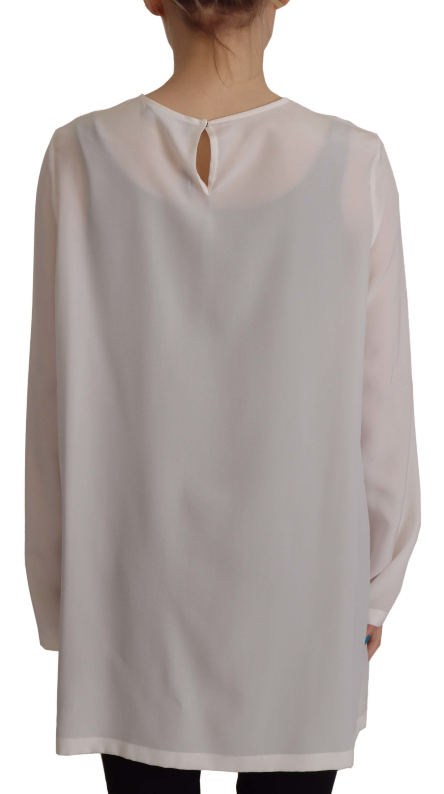 Dolce & Gabbana Weiße Seidenbluse mit DG Logo Stickerei und langen Ärmeln