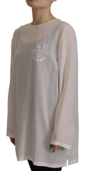 Dolce & Gabbana Weiße Seidenbluse mit DG Logo Stickerei und langen Ärmeln