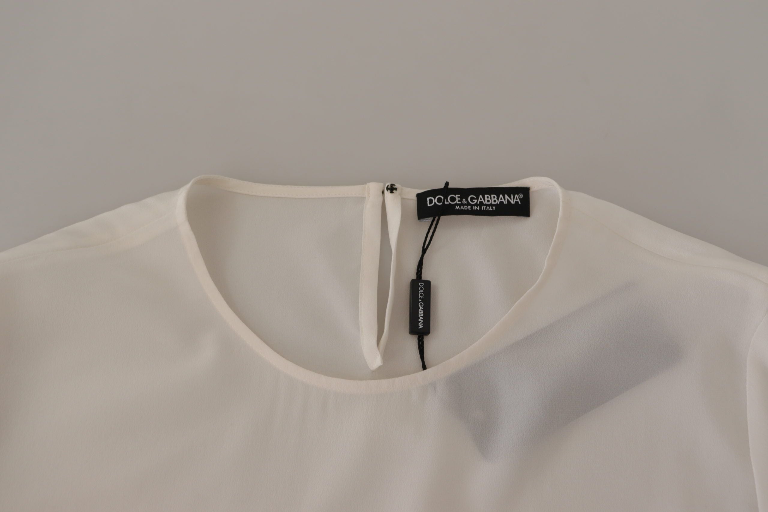 Dolce & Gabbana Weiße Seidenbluse mit DG Logo Stickerei und langen Ärmeln