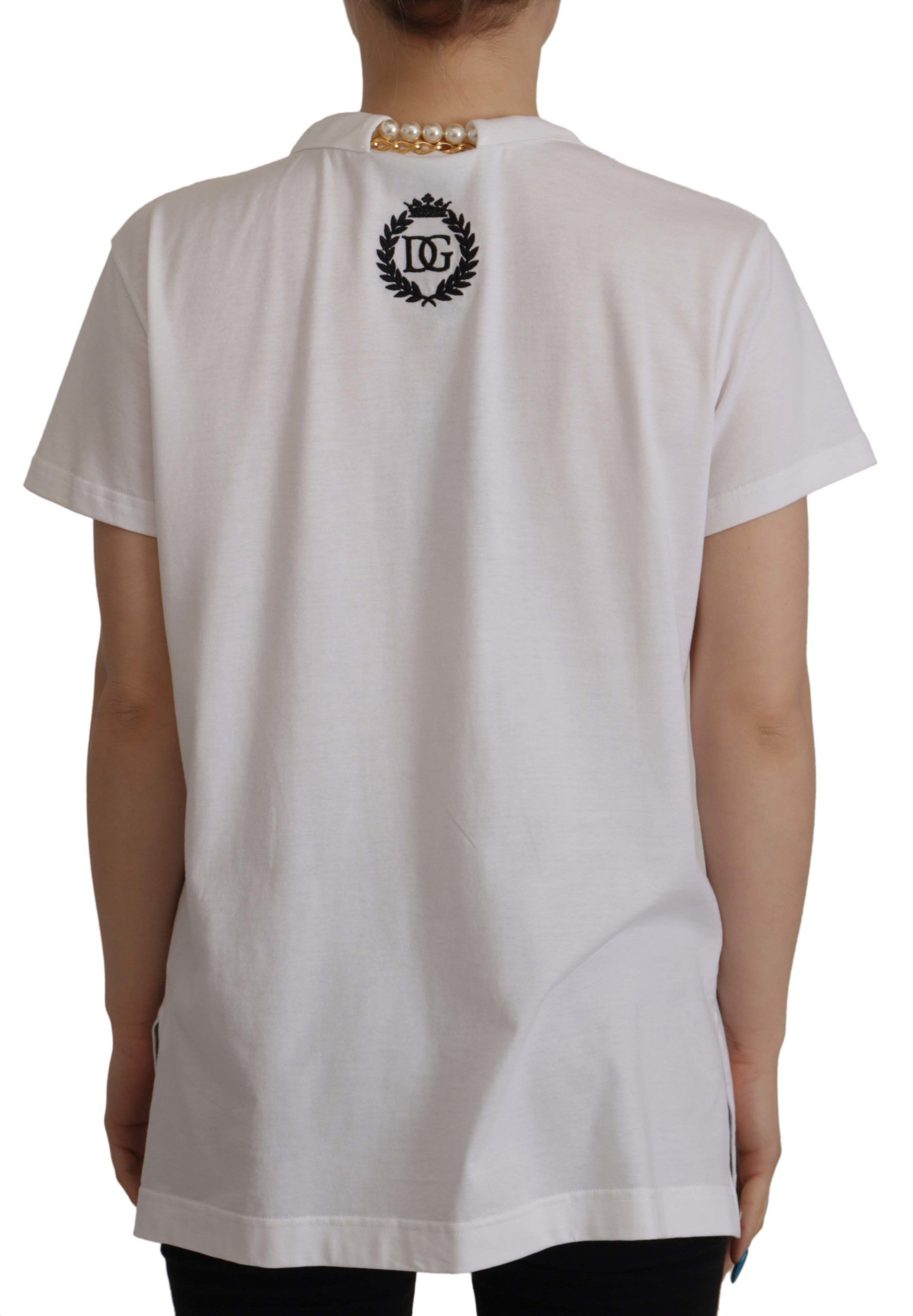 Dolce & Gabbana weißes T-Shirt mit verziertem Ausschnitt