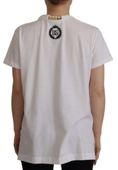 Dolce & Gabbana weißes T-Shirt mit verziertem Ausschnitt